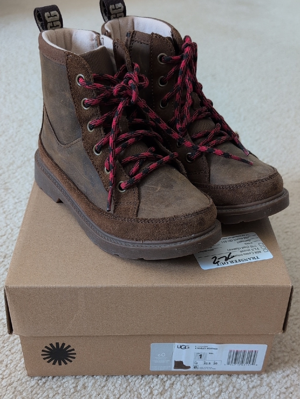 UGG Kids Brown Robley Waterproof Boots Size 1